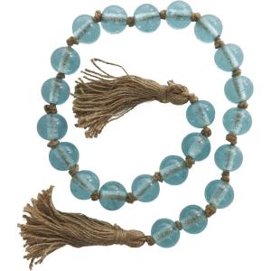 imageDeco 79 Glass Handmade Round Beaded Garland with Tassel with Knotted Brown Jute 45quot x 1quot x 1quot Light BlueLight Blue