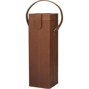 imageDeco 79 Leather Handmade Single Bottle Wine Holder with Carrying Handle 5quot x 5quot x 15quot Tan