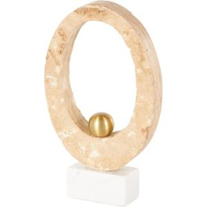 imageDeco 79 Marble Abstract Decorative Sculpture Oval Home Decor Statue with Gold Ball and White Base Accent Figurine 7quot x 3quot x 12quot CreamCream