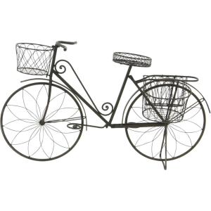 imageDeco 79 Metal Bike Indoor Outdoor Plantstand Indoor Outdoor Wire Floral Scrolled Plant Shelf with Basket and Saddle Bag Planters Plant Stand 56quot x 21quot x 31quot BrownBrown
