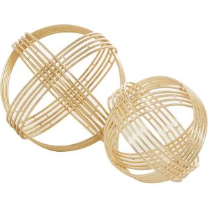 imageDeco 79 Metal Geometric Decorative Sculpture Layered Orb Home Decor Statues Set of 2 Accent Figurines 9quot 7quotW Gold
