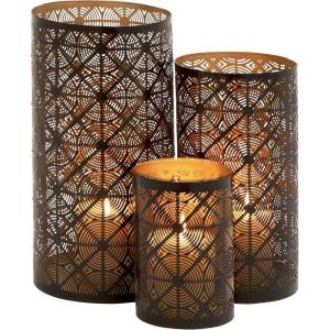 imageDeco 79 Metal Geometric Indoor Outdoor Candle Lantern Decorative Lantern Candle Holder Set of 3 Lantern 12quot 10quot 6quotH Dark Brown