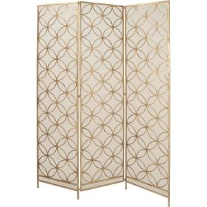 imageDeco 79 Metal Geometric Partition Room Divider Screen Hinged Foldable Partition 3 Panel Privacy Screen Room Partition 57quot x 1quot x 79quot BrassBrass