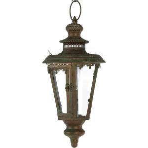 imageDeco 79 Metal Indoor Outdoor Candle Lantern Lighthouse Style Decorative Lantern Candle Holder with Ring Handle Lantern 8quot x 8quot x 16quot BrownBrown