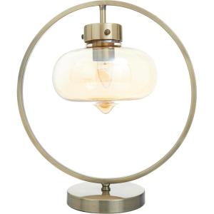 imageDeco 79 Metal Room Accent Lamp Circular Framed Table Lamp with Hanging Glass Shade Lamp 14quot x 8quot x 15quot Gold