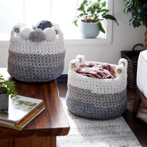 imageDeco 79 Polyester Round Storage Basket with Handles Set of 2 13quot 11quotH GrayWhite