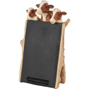 imageDeco 79 Polystone Cow Decorative Sign Chalkboard with Brown Tree Trunk Frame 7quot x 4quot x 11quot Black7 x 4 x 11