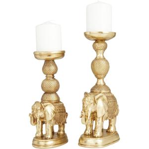 imageDeco 79 Polystone Elephant Candle Holder Set of 2 13quot 11quotH GoldGold