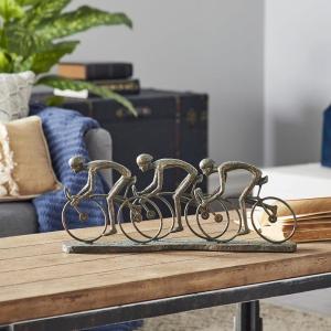 imageDeco 79 Polystone People Decorative Sculpture Home Decor Statue with Bike Accent Figurine 9quot x 3quot x 8quot BronzeBronze