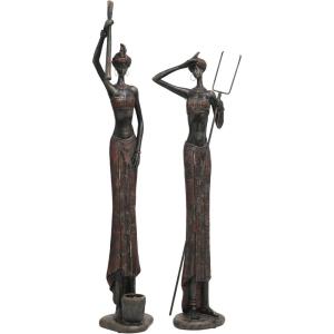 imageDeco 79 Polystone People Handmade Decorative Sculpture African Woman Home Decor Statues with Water Jugs and Jeweled Details Set of 2 Accent Figurines 6quotW 24quotH YellowRed