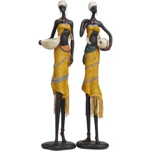 imageDeco 79 Polystone People Handmade Decorative Sculpture African Woman Home Decor Statues with Water Jugs and Jeweled Details Set of 2 Accent Figurines 6quotW 24quotH YellowYellow