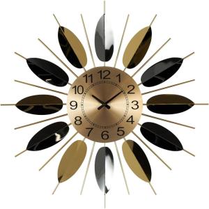 imageDeco 79 Stainless Steel Metal Leaf Decorative Wall Clock Radial Wall Clock for Home with Black Accents Wall Clock for Room 26quot x 2quot x 26quot Gold