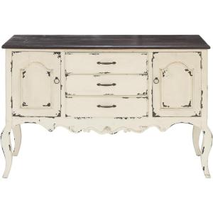 imageDeco 79 Wood 3 Drawers and 2 Doors Buffet with Brown Wood Top 48quot x 17quot x 33quot White