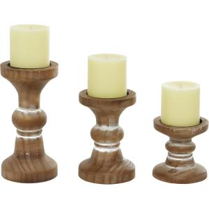 imageDeco 79 Wood Decorative Candle Holder Beaded Pillar Candle Stand Set of 3 Candlestick Holder 4quot 6quot 8quotH BrownBrown
