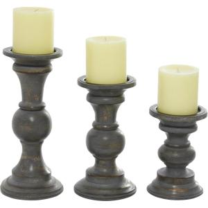 imageDeco 79 Wood Decorative Candle Holder Candle Stand Set of 3 Candlestick Holder 6quot 8quot 10quotH Light BlueDark Brown