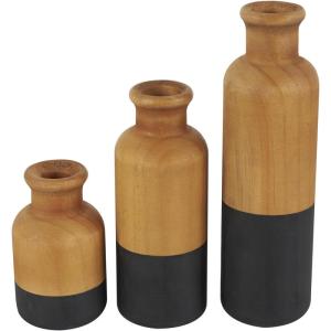 imageDeco 79 Wood Decorative Vase Centerpiece Vases with Black Bases Set of 3 Vases for Home Decoration 10quot 8quot 5quot H BrownBlack