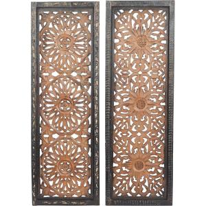 imageDeco 79 Wood Floral Handmade Home Wall Decor Intricately Carved Scroll Wall Sculpture Wall Art 24quot x 1quot x 51quot Brown12L x 1W