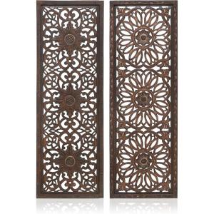 imageDeco 79 Wood Floral Handmade Home Wall Decor Intricately Carved Scroll Wall Sculpture Wall Art 24quot x 1quot x 51quot Brown16L x 1W