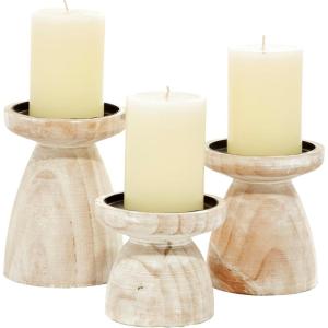 imageDeco 79 Wood Pillar Candle Holder with White Wash Finish Set of 3 14quot 11quot 8quotH BrownBrown