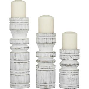 imageDeco 79 Wood Pillar Candle Holder with White Wash Finish Set of 3 14quot 11quot 8quotH BrownWhite
