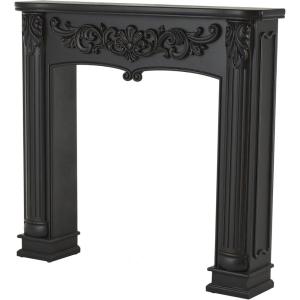 imageDeco 79 Wood Scroll Fireplace Mantle Freestanding with Floral Accents 45quot x 10quot x 43quot BlackBlack