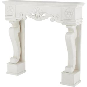 imageDeco 79 Wood Scroll Fireplace Mantle Freestanding with Floral Accents 45quot x 10quot x 43quot BlackWhite