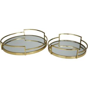 imageThe Novogratz Stainless Steel Metal Mirrored Tray Set of 2 19quot 14quotW SilverGold