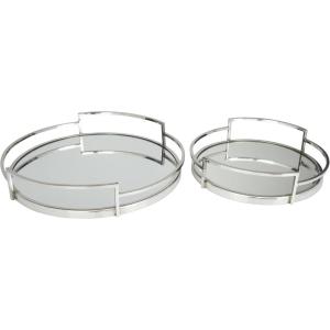 imageThe Novogratz Stainless Steel Metal Mirrored Tray Set of 2 19quot 14quotW SilverSilver