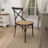 imageDeco 79 Metal Dining Chair with Brown Rattan Seat and Curved Details set of 2 20 x 20 x 35 BlackBlack