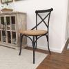imageDeco 79 Metal Dining Chair with Brown Rattan Seat and Curved Details set of 2 20 x 20 x 35 BlackBlack