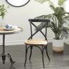 imageDeco 79 Metal Dining Chair with Brown Rattan Seat and Curved Details set of 2 20 x 20 x 35 BlackBlack