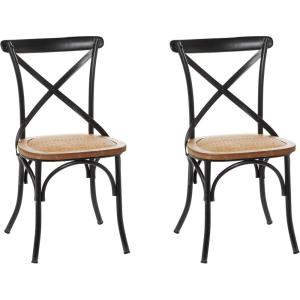imageDeco 79 Metal Dining Chair with Brown Rattan Seat and Curved Details set of 2 20 x 20 x 35 BlackBlack