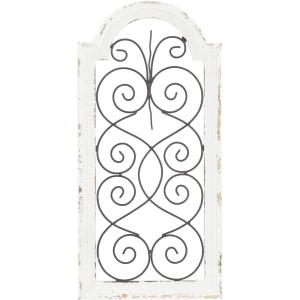 imageDeco 79 Wood Scroll Home Wall Decor Arched Window Inspired Wall Sculpture with Metal Scrollwork Relief Wall Art 10quot x 1quot x 20quot White