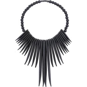 imageDeco 79 Wood Tribal Home Wall Decor Statement Necklace Wall Sculpture with Beaded Detailing Wall Art 13quot x 3quot x 18quot BlackBlack