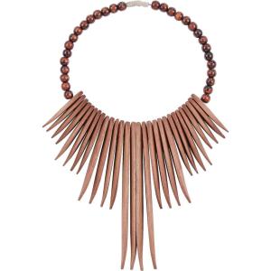 imageDeco 79 Wood Tribal Home Wall Decor Statement Necklace Wall Sculpture with Beaded Detailing Wall Art 13quot x 3quot x 18quot BlackBrown