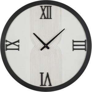 imageThe Novogratz Wood Geometric Decorative Wall Clock  Art Deco Inspired Line Art for Home With Black Accents 24quot x 2quot x 24quot White