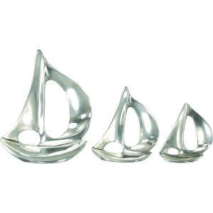 imageDeco 79 Aluminum Metal Sail Boat Decorative Sculpture Home Decor Statues Set of 3 Accent Figurines 12quot 8quot 7quotH Silver