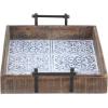 imageDeco 79 Wood Living Room Decor Tray Ottoman Tray with Tile Patterns Set of 2 Serving Tray 23quot 19quotW Brown