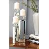 imageDeco 79 Wood Pillar 3 Plate Candle Holder with Mirrored Accents 7quot x 7quot x 21quot Silver