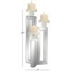 imageDeco 79 Wood Pillar 3 Plate Candle Holder with Mirrored Accents 7quot x 7quot x 21quot Silver