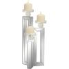 imageDeco 79 Wood Pillar 3 Plate Candle Holder with Mirrored Accents 7quot x 7quot x 21quot Silver