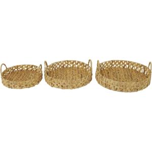 imageDeco 79 Seagrass Handmade Living Room Decor Tray Woven Ottoman Tray with Handles Set of 3 Serving Tray 19quot 16quot 14quot W Brown186