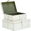 imageDeco 79 Leather Handmade Decorative Box Cowhide Storage Decorative Keepsake Boxes with Silver Foil Accents Set of 2 Storage Boxes 17quot 14quotW Silver