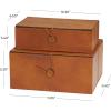 imageDeco 79 Leather Handmade Decorative Box Storage Decorative Keepsake Boxes with Leather Loop Closure and Detailed Stitching Set of 2 Storage Boxes 11quot 10quot W Brown