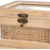 imageDeco 79 Wood Decorative Box Glass Top Decorative Keepsake Boxes with Rattan Side Panels and Bronze Hook Closures Set of 2 Storage Boxes 9quot 7quot W Light Brown