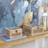 imageDeco 79 Wood Decorative Box Glass Top Decorative Keepsake Boxes with Rattan Side Panels and Bronze Hook Closures Set of 2 Storage Boxes 9quot 7quot W Light Brown