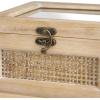 imageDeco 79 Wood Decorative Box Glass Top Decorative Keepsake Boxes with Rattan Side Panels and Bronze Hook Closures Set of 2 Storage Boxes 9quot 7quot W Light Brown