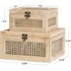 imageDeco 79 Wood Decorative Box Glass Top Decorative Keepsake Boxes with Rattan Side Panels and Bronze Hook Closures Set of 2 Storage Boxes 9quot 7quot W Light Brown