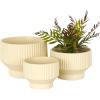 imageDeco 79 Ceramic Indoor Outdoor Planter Wide Small Planter Pot with Linear Grooves and Tapered Bases Set of 3 Planters 10quot 8quot 7quotW CreamCream