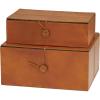imageDeco 79 Leather Handmade Decorative Box Storage Decorative Keepsake Boxes with Leather Loop Closure and Detailed Stitching Set of 2 Storage Boxes 11quot 10quot W Brown
